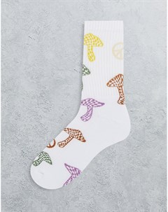 Белые спортивные носки с принтом грибов в шахматную клетку Asos design
