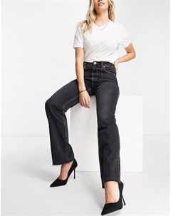 Черные джинсы прямого кроя с завышенной талией и разрезами по низу штанин в стиле 90 х River island