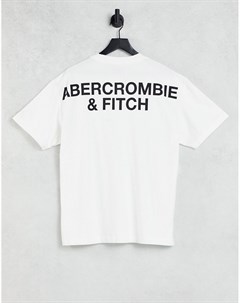 Белая футболка с логотипом посередине на груди и крупным логотипом на спине Abercrombie & fitch