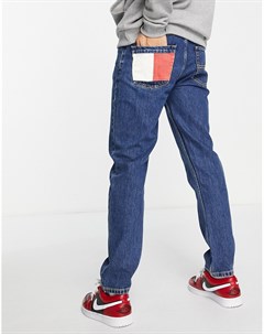 Синие суженные книзу джинсы стандартного кроя в винтажном стиле с флагом на кармане Tommy jeans