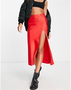 Красная атласная юбка комбинация миди Topshop