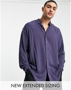 Темно синяя oversized рубашка из вискозы в стиле 90 х Asos design