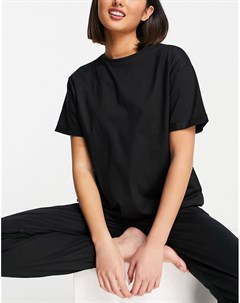 Комбинируемая пижамная футболка из органического хлопка черного цвета Asos design