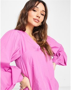 Блуза из поплина с v образным вырезом ярко розового цвета Vila