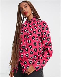 Розовая блузка со сплошным принтом в виде сердечек Camicia Love moschino