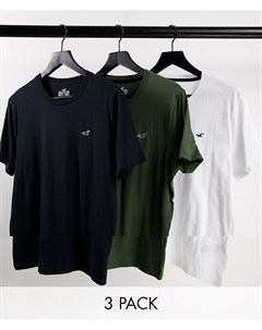 Набор из 3 футболок белого зеленого и черного цвета с логотипом Hollister