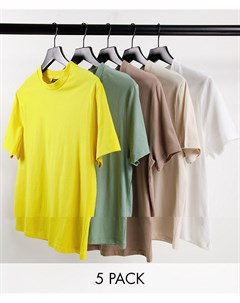 Комплект из 5 разноцветных футболок из органического хлопка с круглым вырезом Asos design