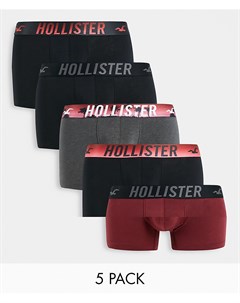 Набор из 5 боксеров брифов черного красного и серого цвета с логотипом на поясе Hollister