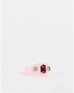 Розовое массивное кольцо из каучука с украшениями в виде драгоценных камней Эго