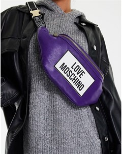 Фиолетовая сумка кошелек на пояс с крупным логотипом Love moschino
