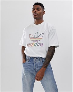 Белая футболка с разноцветным логотипом трилистником Adidas originals
