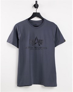Базовая темно серая футболка с логотипом Alpha industries