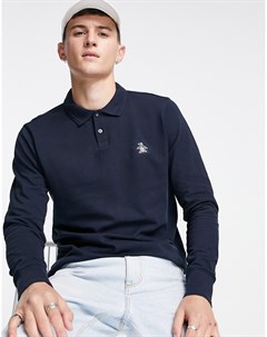 Темно синяя футболка поло с длинными рукавами Original penguin