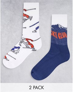 Набор из 2 пар спортивных носков с лыжным пейзажем и надписью Ski Club Asos design