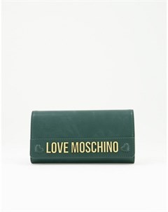 Темно зеленая сумка кошелек с крупным логотипом Love moschino