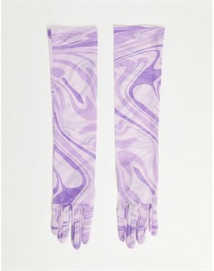 Длинные сетчатые перчатки сиреневого цвета с принтом завитков Asos design