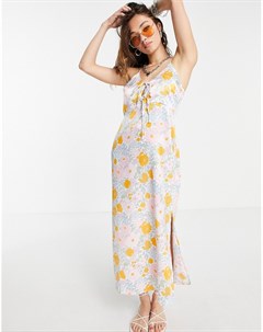Платье с завязкой спереди разрезом и цветочным принтом пастельных цветов Topshop