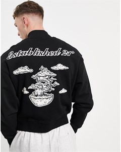 Черный трикотажный oversized бомбер с принтом бонсай на спине Asos design