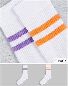 Набор из 2 пар белых спортивных носков с полосками в стиле колор блок Asos design