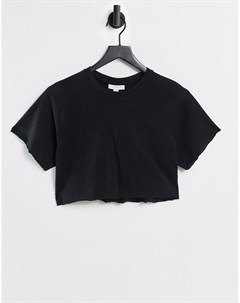 Черная укороченная футболка с рукавами реглан Topshop