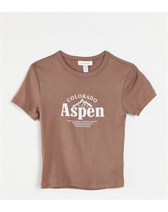 Коричневая футболка с принтом Aspen Topshop petite