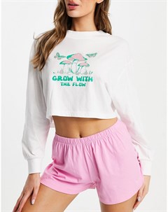 Розовый пижамный комплект из топа c принтом Grow With The Flow и шорт Topshop