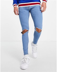 Голубые супероблегающие эластичные джинсы со рваной отделкой на коленях Asos design