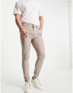 Светло бежевые строгие супероблегающие брюки в тонкую полоску Asos design