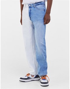 Голубые джинсы прямого кроя в стиле 90 х с контрастными штанинами Bershka