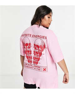 Розовая футболка вафельной фактуры с принтом скелета Plus Collusion