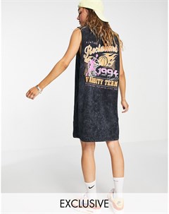 Темно серое выбеленное платье майка с принтом на тему баскетбола Inspired Reclaimed vintage