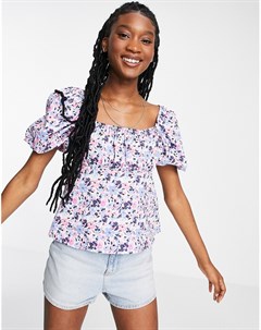 Фиолетовая блузка с цветочным принтом рукавами фонариками и акцентным лифом Miss selfridge