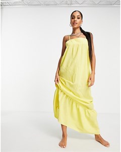 Ярусное пляжное платье макси желтого цвета Asos design