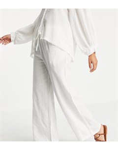 Белые льняные брюки с широкими штанинами от комплекта Asyou