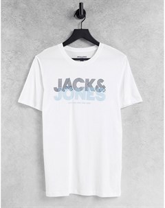 Кремовая приталенная футболка с крупным логотипом Jack & jones
