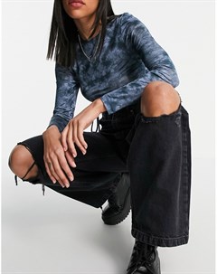 Свободные джинсы выбеленного черного цвета с рваной отделкой ниже колена Topshop
