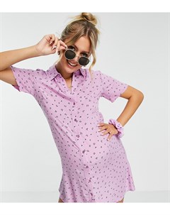 Розовое платье рубашка мини с цветочным принтом Pieces maternity