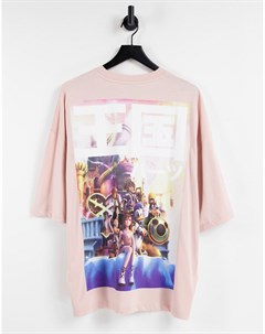 Розовая oversized футболка с принтом Kingdom of Hearts Asos design