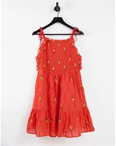 Красное платье мини из фактурного жатого материала с цветочной вышивкой Asos design
