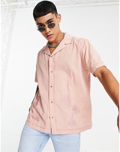 Рубашка классического кроя из ткани под лен приглушенного розового цвета с вышивкой пальм в тон и от Asos design