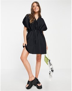 Платье мини из хлопка черного цвета с присборенной талией и юбкой Asos design