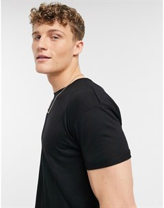 Удлиненная черная футболка со скругленным нижним краем Topman