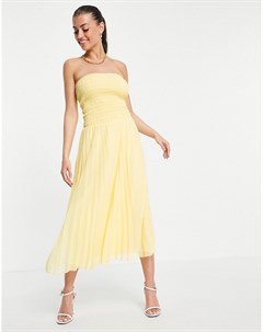 Платье бандо макси желтого цвета со складками Asos design