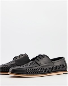Черные кожаные туфли на шнуровке с плетеной отделкой Silver street