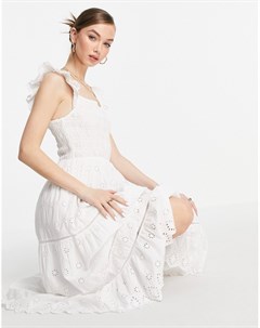 Белое платье миди со сборками и вышивкой из органического хлопка & other stories