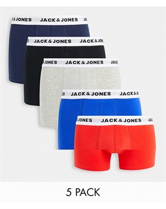 Набор из 5 боксеров брифов разных цветов с контрастным поясом Jack & jones