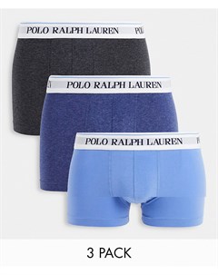 Комплект из 3 боксеров брифов с поясом с логотипом синего меланжевого голубого цветов Polo ralph lauren