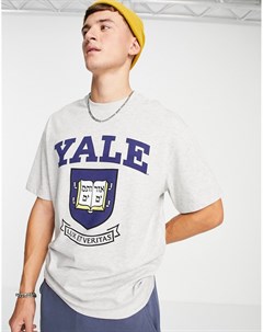 Oversized футболка серого меланжевого цвета с принтом Yale Topman