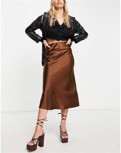 Шоколадная атласная юбка миди косого кроя Asos design