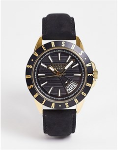 Часы с черным циферблатом и черным ремешком Versus versace